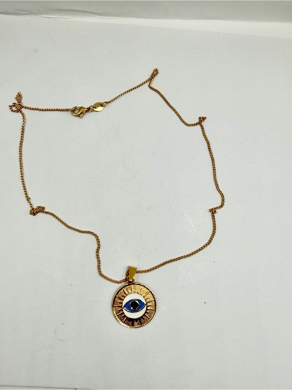 Gold Plated Evil Eye Pendant Necklace - Blue Accent